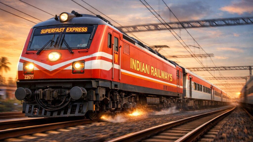 A Western Railway superfast train departing from Bandra Terminus in Mumbai, carrying passengers toward Jaipur during the busy summer travel season.